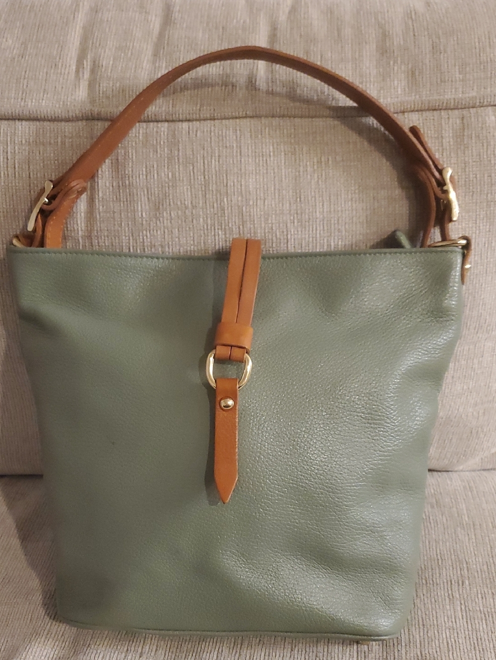 Valentina Leather Hobo Bag in Sage Green with Tan Trim Purse Tote